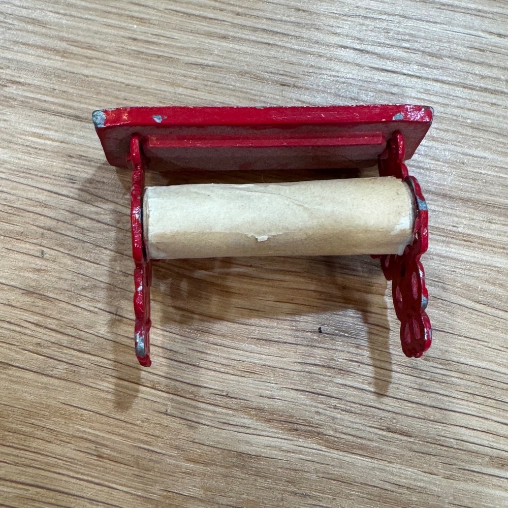 Vintage Miniature Red Cast Metal Dollhouse Paper Towel Dispenser 1:12 Scale Mini